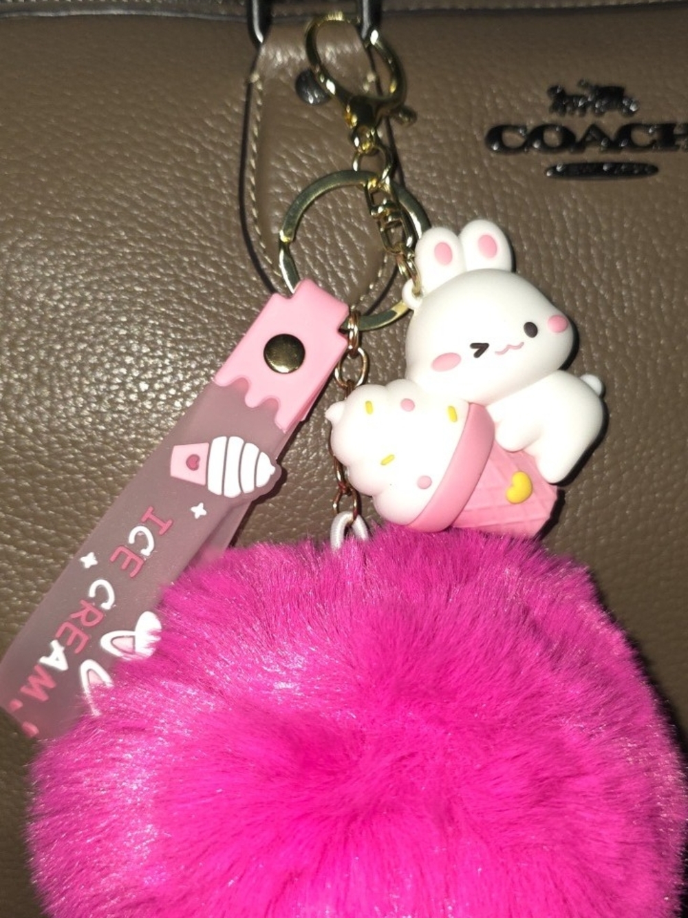 Hot Pink Bunny & Ice Cream Bag Charm/Keyring (Bag Not Included)